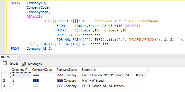 T Sql 改行を挟んで複数行の文字列を結合する 便利なt Sql クエリー集 Sql Server 入門