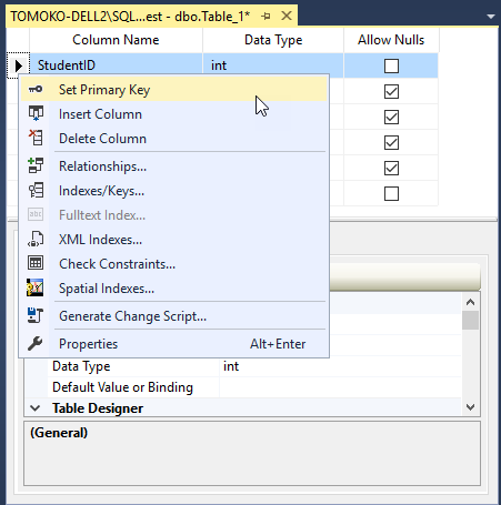 Sql Server Management Studio テーブルを作成する Microsoft Sql Server 入門 Sql Server 入門