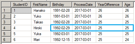 T-SQL: 誕生日から年齢を取得する 6
