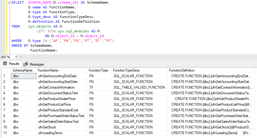 データベース内の全ユーザー定義関数を取得する 便利なt Sql クエリー集 Sql Server 入門