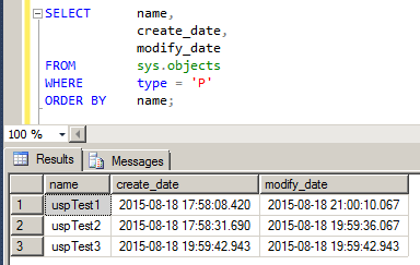 ストアドプロシージャの作成日時と更新日時を確認する 便利なt Sql クエリー集 Sql Server 入門