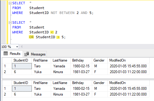 SQL - BETWEEN の使い方 - T-SQL 入門 - SQL Server 入門