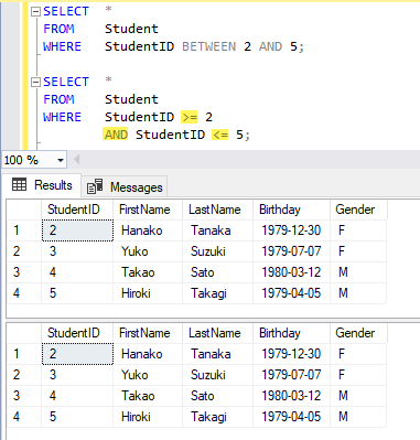 Sql Between の使い方 T Sql 入門 Sql Server 入門