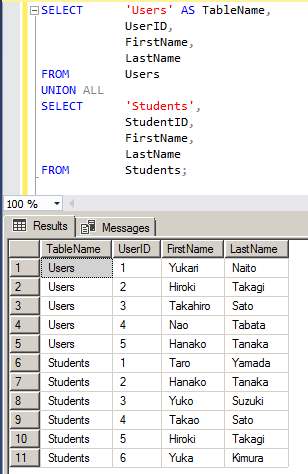 UNION と UNION ALL で結合 4